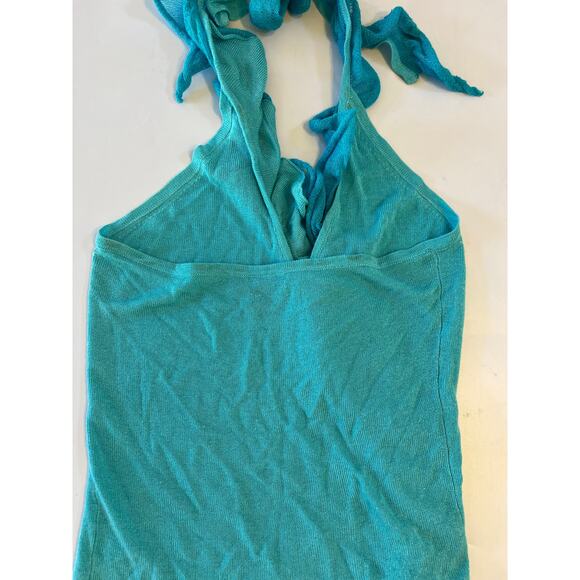 Y2K Bebe Turquoise Halter Neck Ruffled Top Small Boho Fairy 90s Coquette Twee - Picture 10 of 16